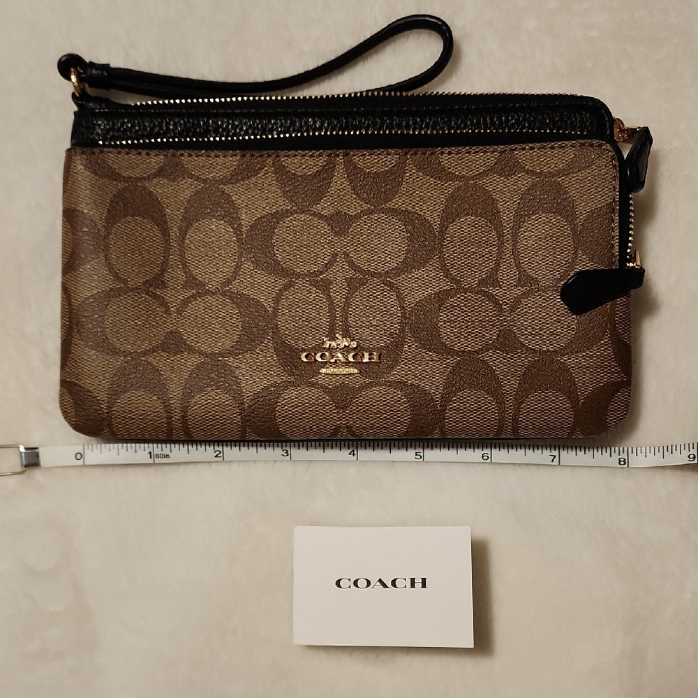 Coach Tan and Brown Signature Wristlet
